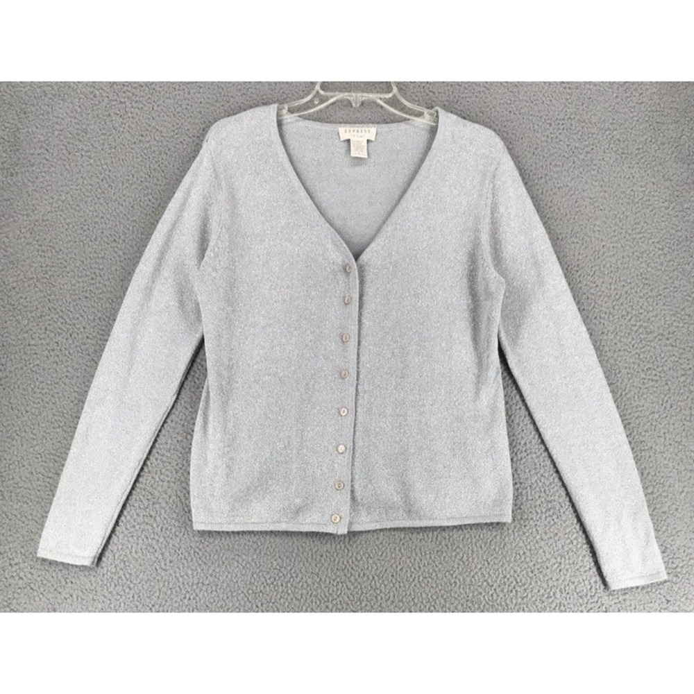 Express Tricot Formal Sweater Cami Set Size L Silver Metallic Flecks Long Sleeve - Picture 2 of 12